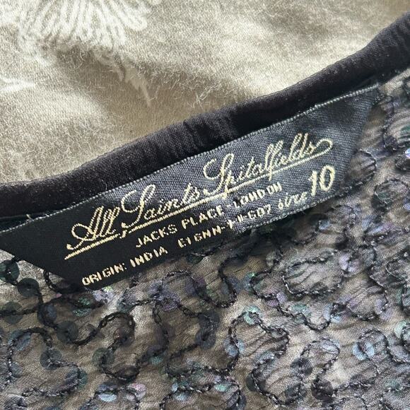 All saints black sheer sequin blouse tank top sexy size 10 - Picture 7 of 10